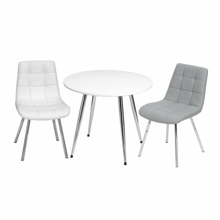 GIFT MARK Mid-Century Modern Round Kids White Table with White & Grey Arm Chairs T3081GW